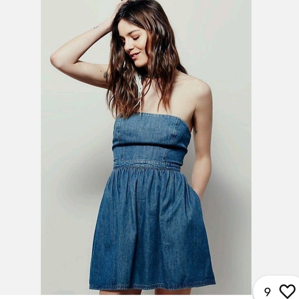 Free People Strapless Denim Blue Mini Dress